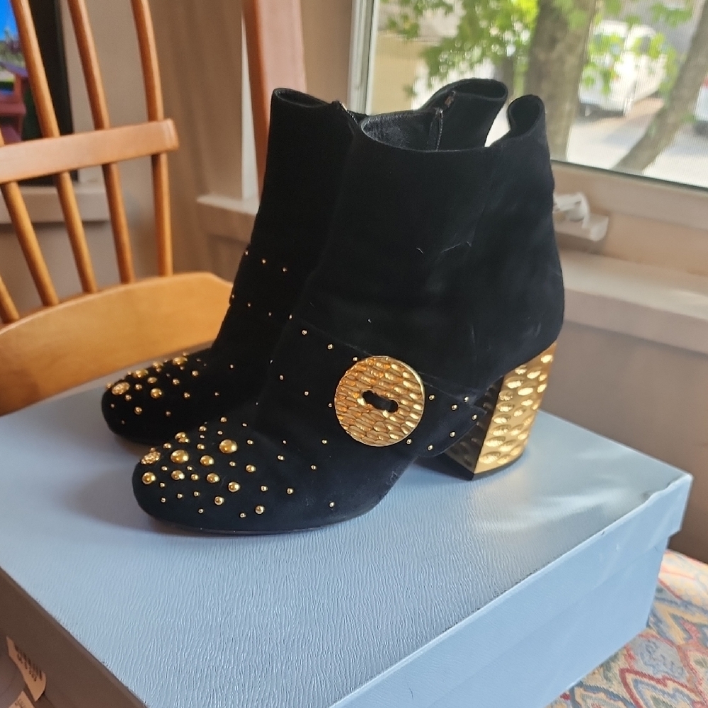 Prada Calzature Donna Camoscio Black Suede Ankle Boots